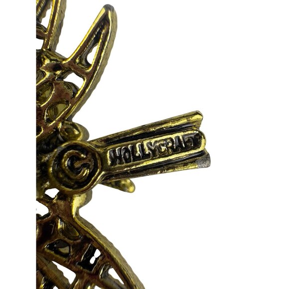 Hollycraft Women’s Gold Tone Christmas Tree Rhinestone Brooch Pin - Picture 3 of 6